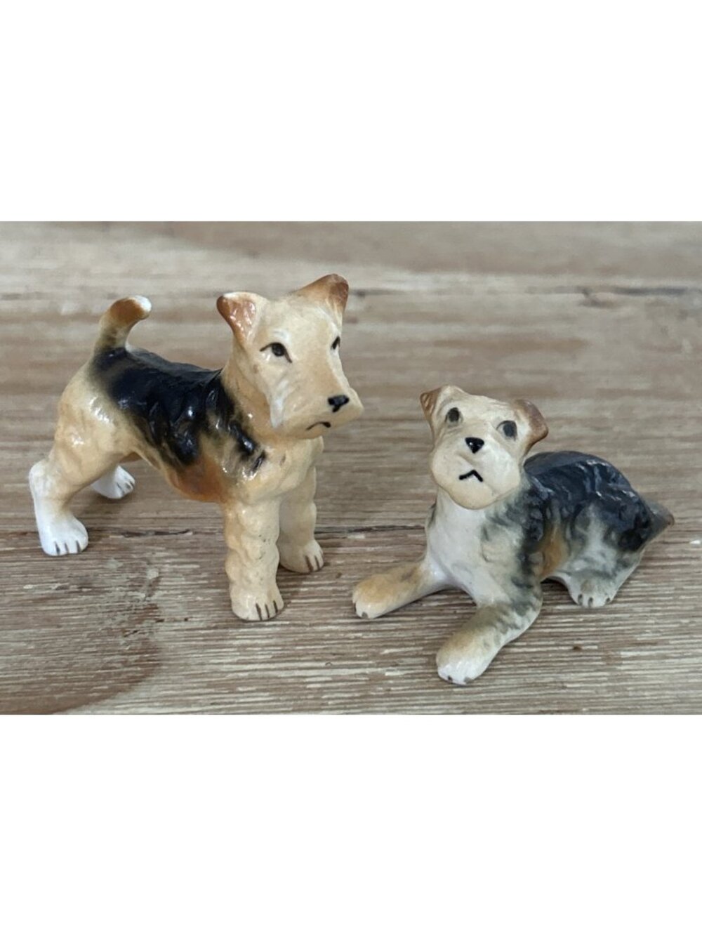 Pair of Airedale Terrier Ceramic Porcelain Figurines Miniature Vintage
